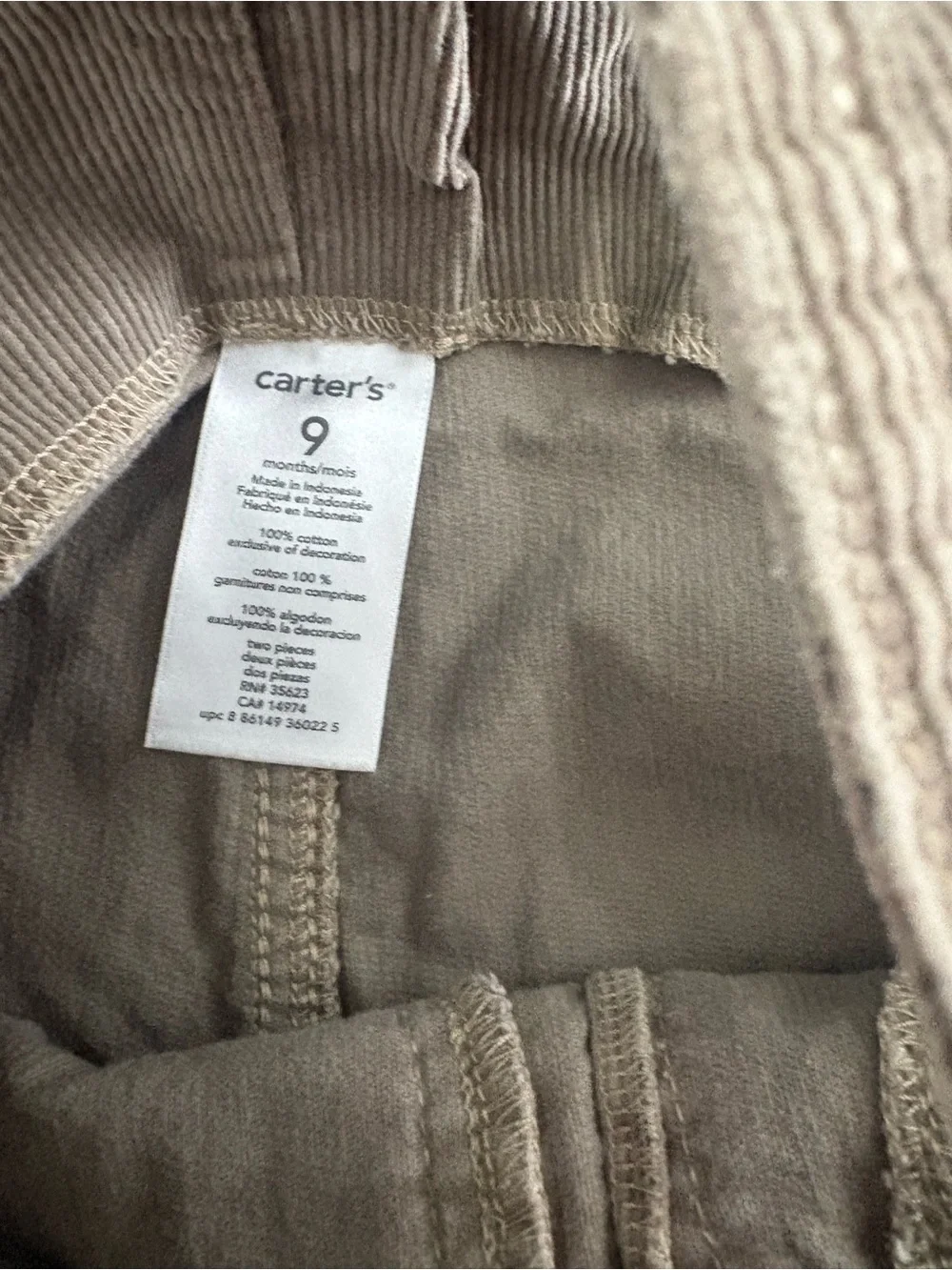 9 month Brown Corduroy Overalls with Bear Pocket